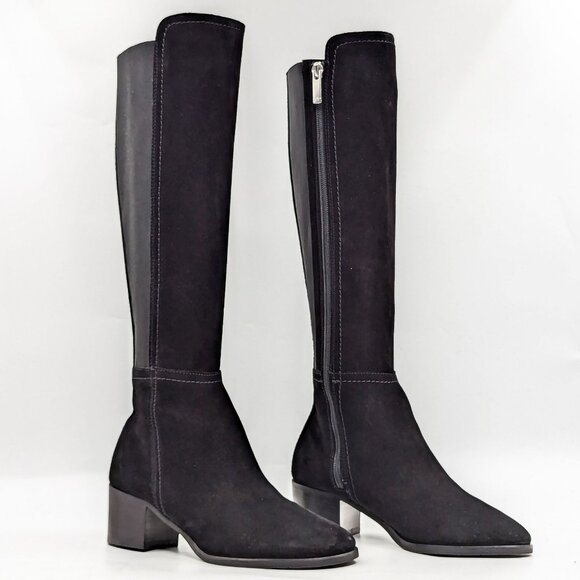 Aquatalia Shoes - Aquatalia Women Nova Black Suede Stretch Panel Dress Office Knee Boots size 6.5